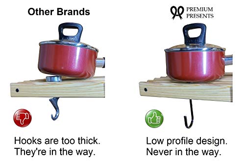 36" wooden wall mounted pot rack with 10 hooks. Wall rack. Pan rack. Hanging pot rack. Wood Pan Pot hanger. Hanging pot holder. Kitchen wall shelf. Kitchen pots pans organizer shelf 36x10 inch chrome - Thumbnail 5