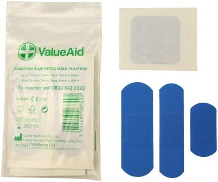 Value Aid Assorted Blue Detectable Plasters - Pack of 20, 20 Count (Pack of 1)