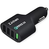 Car Charger, Qualcomm Certified Quick Charge 2.0 USB Car Charger [Black] with Extra 3 Adaptive Fast Smart Ports for iPhone 6 / 5, iPad Portable, Samsung Galaxy S6 / Edge /Plus/Note 5 / 4 , Nexus 6 / 7