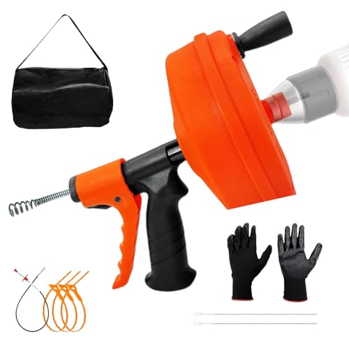 Drain Snake, 50 FT 10-in-1 Drain Auger for Sink, and Drain Openers Drain Unblocking, Plumbing Snake Use Manually or Powered for Kitchen, Bathrom and Shower Sink