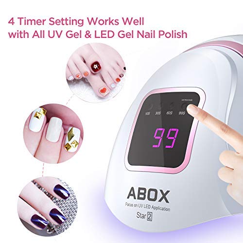 UV LED Nail Lamp, ABOX Star2 72W Nail Dryer Fast Dry for Gel Nails Polish Curing with 36 pcs LEDs, 4 Timer Setting, Auto Senor, LCD Display, Detachable Base, Gel Polish Lamp for Home and Salon - Thumbnail 3