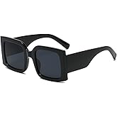 YAMEIZE Vintage Oversized Sunglasses for Women Men Trendy Square Frame UV400 Protection Sun Glasses