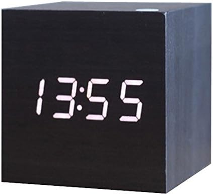 Zeekoo Wooden LED Digital Alarm Clock, Displays Time Date and Temperature, Cube USB/3AAA Battery Powered Sound Control Desk Alarm Clock for Kid, Home, Office, Daily Life, Heavy Sleepers … (Black-1)