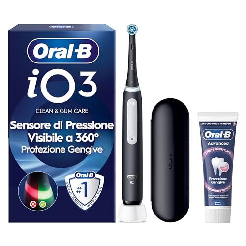 Oral-B iO 3 Spazzolino Elettrico, 1 Testina, Custodia, Dentifricio, Nero