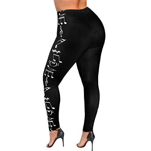 Botrong Yoga Pants for Women Plus Size, High Waist Sport Pants Music Note Leggings Trousers Black - Thumbnail 3