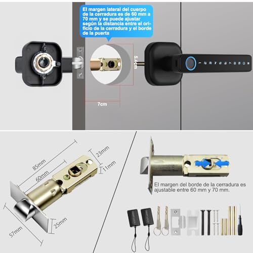 LOKOOY Cerradura Inteligente,Cerradura Electrónica 5 en 1,TUYA App Bluetooth,Huella Digital,Contraseña,Llave física,Tarjeta IC,Protección con Contraseña,Cerradura de Seguridad Fácil de Instalar(Negro)