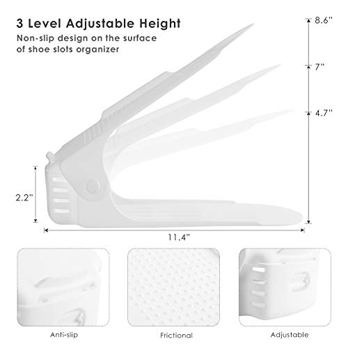femor Large Shoe Slots,Shoe Organizer, Adjustable Shoe Rack for Large Size Shoes(Men)- Double Layer Stack -Space Saver Storage Rack Holder 8-Pack (11.4Inch,White)
