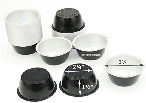 KitchenDance Disposable Aluminum Colored Baking Cups- Creme Brulee- Desserts- 4 oz. Size (Black, 100)