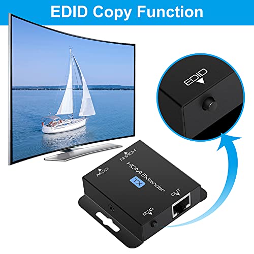VEDINDUST HDMI Extender Over Cat5e 6 7 Ethernet Transmitter Receiver Support EDID Presets 1080p POC Only Need TX Power for Work 1080P 50m POC