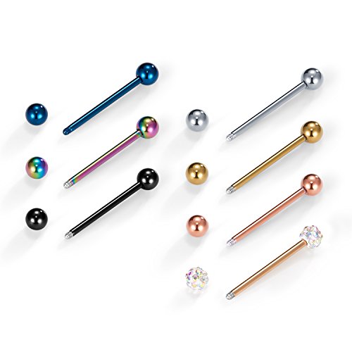 vcmart 14pcs 14G 18mm Tongue Rings Nipple Straight Barbells Surgical Steel Body Piercing Jewelry