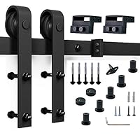 OuTera Sliding Door Hardware Set 8 Ft Sliding Barn Wood Track Hardware Kit-Smoothly and Quietly-Simple and Easy to Install - Includes Step-by-Step Installation Instruction- 8 FT J Style - Single Door