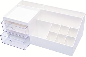 Granvela Multi-Purpose Desk Organizer or Bedside Organizer with 2 Drawers - for Makeup, Office Supplies, and School Stationer