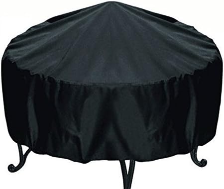 Elevavie Round Fire Pit Cover - Waterproof & Weather Resistant Protective Garden Patio Outdoor Cover with Drawstring - Black