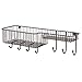 mDesign Metal Wire Wall Mount Entryway Storage Organizer Mail Basket Holder with 7 Hooks, 2 Compartments - for Organizing Letters, Magazines, Keys, Coats, Leashes - Bronze