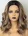 Persephone Ombre Lace Front Bob Wig Brown Middle Part Ombre Synthetic Wig Short Wavy Brown Wigs Bob for Women with Dark Roots Heat Resistant