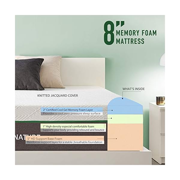 IYEE NATURE Twin Size Mattress, 8 Inch CoolingGel Memory Foam Mattress