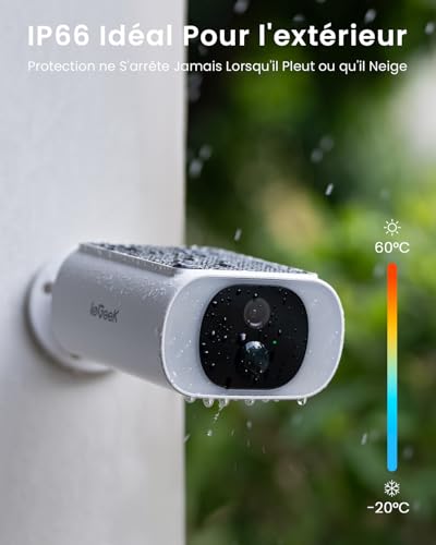 ieGeek Wireless Solar WiFi Surveillance Camera - 2K Camera with Integrated Solar Panel, 5200 mAh Battery, Colour Night Vision, AI Detection, Alarm, Two-Way Audio, IP66, S1