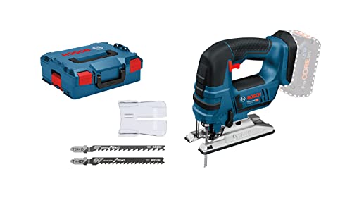 Bosch Professional 18V System Cordless Jigsaw GST 18 V-LI B (bar version, cutting depth in wood/alum./metal: 120/20/8 mm, 3 jigsaw blades, anti-splinter guard, without battery/charger, L-BOXX)