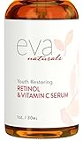 Retinol and Vitamin C Serum by Eva Naturals (1 oz) - Retinol Skin Brightener Provides Sun-Aging Protection - Vitamin C Ester Nourishes and Repairs Delicate Skin - With Vitamin E and Alpha Lipoic Acid