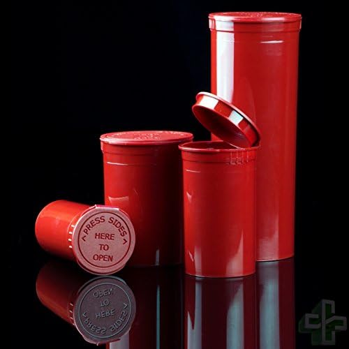 Case of 225 Bottles - Fire Truck Red 19 Dram Pop Top Containers