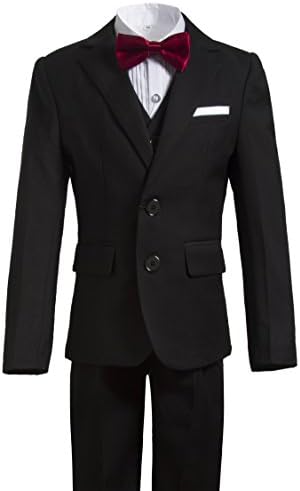 Gele Boys 5 Pieces Formal Suits,Slim Fit Tuxedo Set (14, Black Two Buttons)