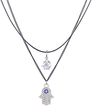 Women Girls Black Lace Necklace Classic Choker Necklace with Hamsa Hand Pendant