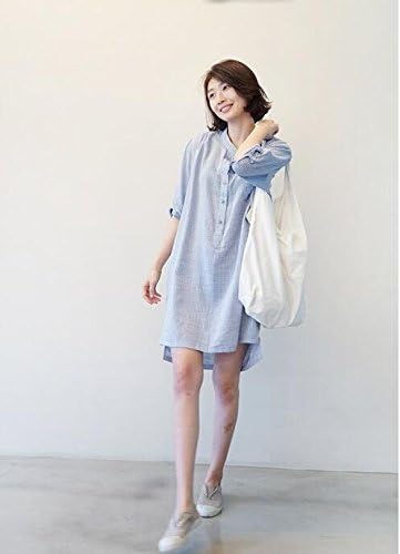 Amazon Alididi大ヒット 大人の女性の必須アイテム シャツワンピース 半袖 大きめロングシャツブラウス シャツワンピース ロングシャツ M ワンピース チュニック 通販