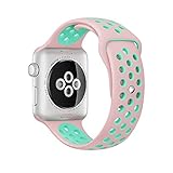 Apple Watch Sport Band, Lamshaw Soft Silicone Sport Replacement Strap for Apple iWatch / New Apple iWatch Series 2 / Apple Watch Series 1 / Nike Sport Band. (Nike+_38mm Pink+Green)
