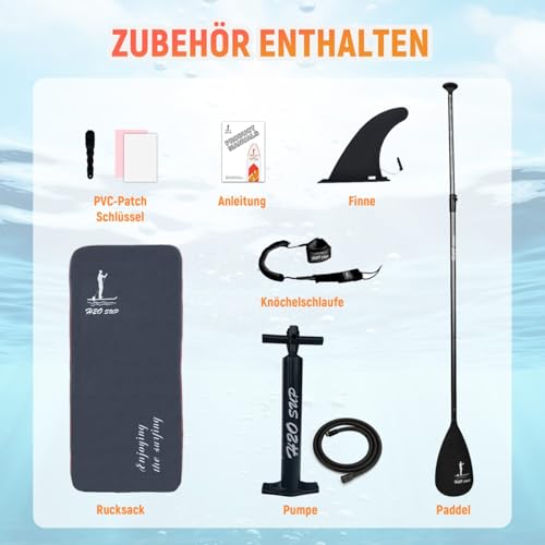 H2OSUP Stand Up Paddling Board, 15 cm Thick Inflatable SUP Board, with Backpack, Durable Paddle Board Accessories