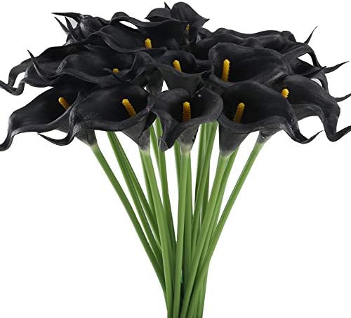 GTIDEA 20Pcs Fake PU Calla Lily Artificial Flowers Bride Wedding Bouquet for Table Centerpieces Arrangements Home DIY Garden Office Decor (Black)