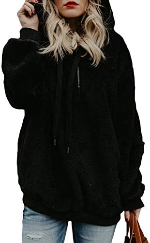 Douremifa Womens Fleece Hooded Pullover Sweatshirt Casual Loose 1/4 Zip Jacket Coat with Pockets
