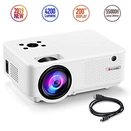 Nyork Mini Projector, [2019 Upgraded] Portable Video Projector, 4200 Lumen Movie Projector 200″ Display, Full HD 1080P Supported, 55,000 Hours Lamp Life, Compatible with Fire TV Stick,HDMI,VGA,AV,USB