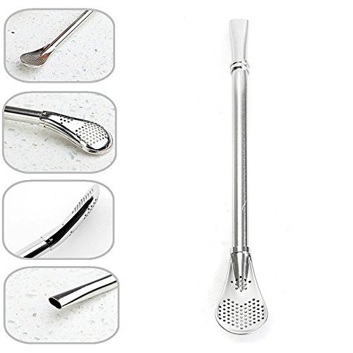 Yerba Mate Bombilla, Tea Bombilla Gourd Drinking Filter Straws Stirrer 304 Food-Grade Stainless Steel Straw with 6.3" Length, 1 PCS (Silver)