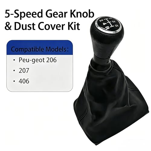 Diconu Peugeot 206 207 406 5 Speed Gear Shift Knob with Dustproof Gusset Ergonomic Replacement Black Leather Quick Installation