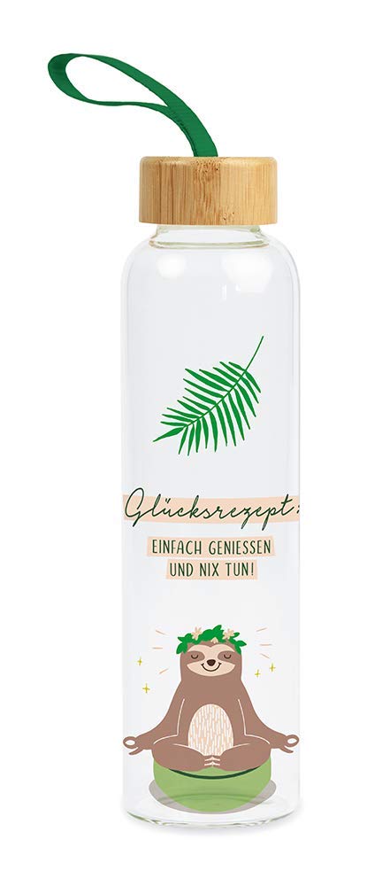 Grafik-Werkstatt Unisex - Adult Glass Drinking Bottle with Funny Slogan | with Handle Loop | 550 ml | Lucky Recipe Colourful, Medium