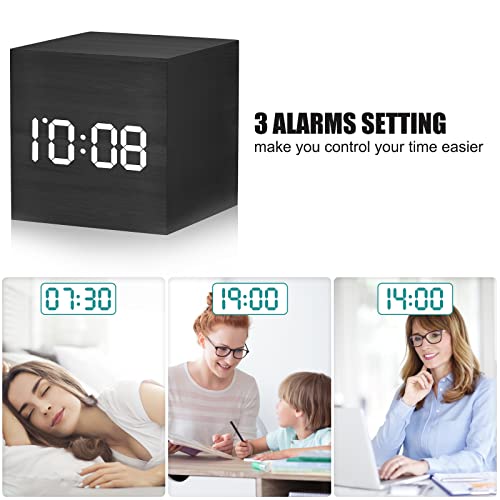 WulaWindy Digital Alarm Clock Wooden LED Light Multifunctional Modern