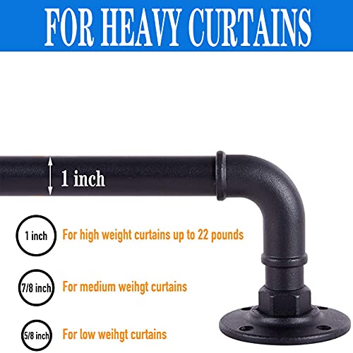 Wraparound 1 Inch Industrial Curtain Rods, Black Curtain Rods, Outdoor