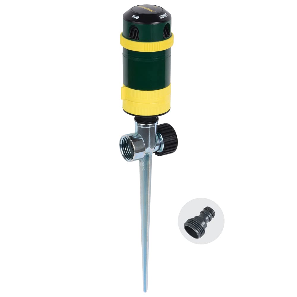 Photo 1 of Melnor 65404AMZ Turbo Rotary Sprinkler on Step Spike, 4-Pattern, QuickConnect Product Adapter, Green, Yellow