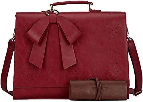 SOSATCHEL Women Briefcase PU Leather Laptop Messenger Shoulder Bag Handbag Fit 15.6 Inch Notebook, Red (Upgraded)