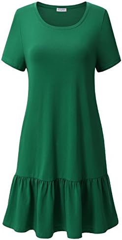 Bulotus Women Short Sleeve Round Neck Flared Hem Tunics with Pockets (Green, M)