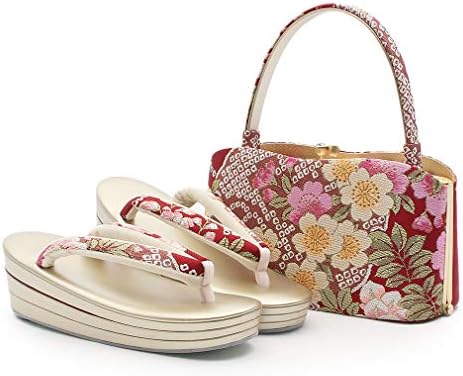 キステ Kisste 草履バッグセット 成人式 振袖用 岩佐謹製 チープ ワインレッド フリーサイズ 大菊に桜 Lサイズ 7 4 日本製