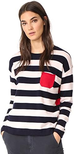 Chinti and Parker Women's Stripe Heart Sweater, Blush/Navy/Cherry, X-Small