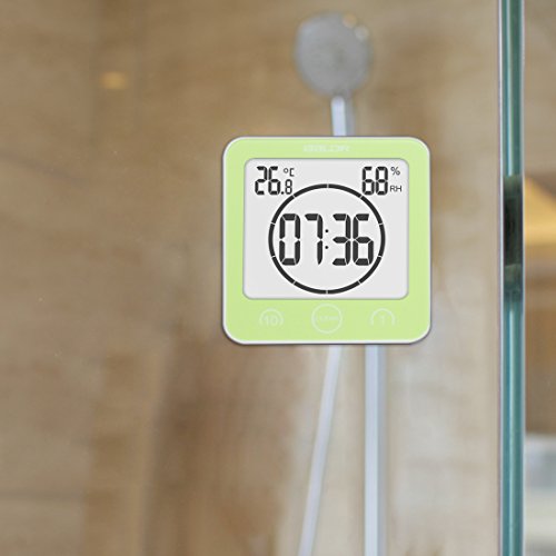 Digital LCD Waterproof Timer Shower Clock New Design Bathroom Clock Wall Mounted, Suction Cup, Displays Time, Temperature, and Indoor Relative Humidity (green)