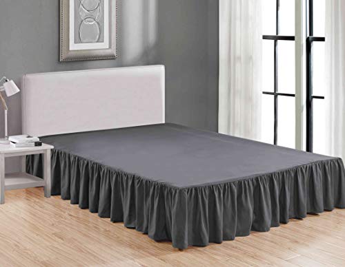 Sheets & Beyond Wrap Around Solid Luxury Hotel Quality Fabric Bedroom Dust Ruffle Wrinkle and Fade Resistant Gathered Bed Skirt 14 Inch Drop (Full, Charcoal) - Thumbnail 5