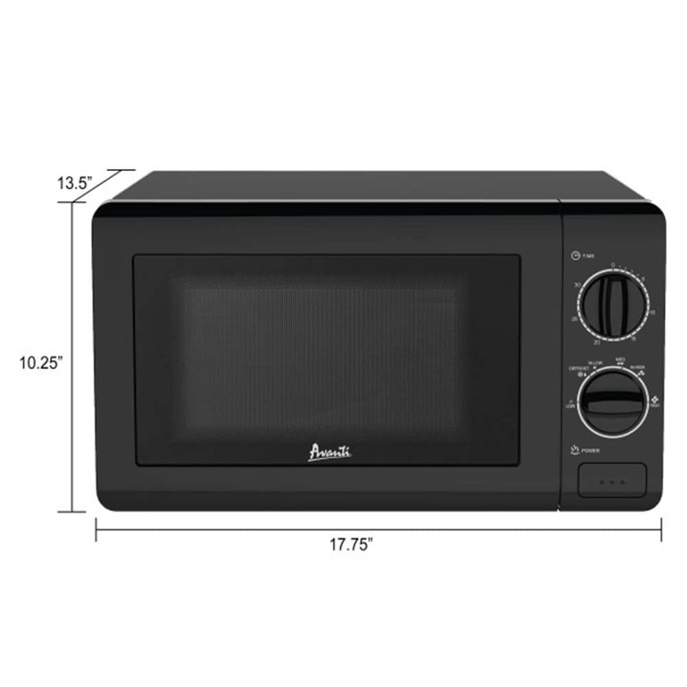 Avanti MM07V1B Microwave Oven 700-Watts Compact Mechanical with 5 Power Settings, Defrost, Full Range Temperature Control and Removable Glass Turntable, 0.7-Cu.Ft, Black