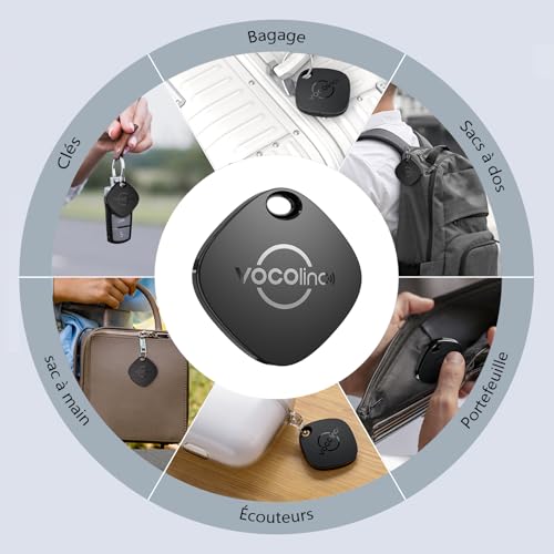 VOCOlinc Android Smart Tag Set of 4 Dual System, Air-tag Tracker Works with Apple and Google App Locate Tracker, Tracker Object Locators for Suitcase/Keys/Bags/Luggage, Replaceable Battery