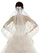 Edith qi 2 Tier Lace Silver Lined Beaded Edge Fingertip Length Bridal Wedding Veil,Ivory,Free Size