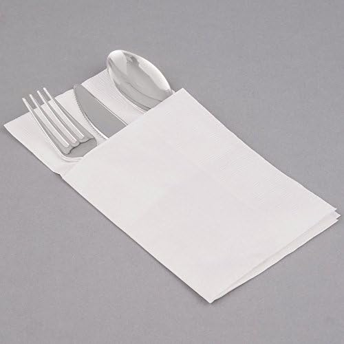 Silver Heavy Weight Plastic Cutlery Set With White Pocket Fold Napkin, Set Includes 50 White Napkins, 50 Silver Forks, 50 Silver Spoons, 50 Silver Knifes