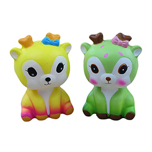 Naiflowers Mochi Squishy Toys, Deer Animal Slow Rising Toy Kawaii Toys, Squeeze Soft Stress Relief Toys hop Props Sensory Toy Party Favors for Kids Toddler Adults (Yellow) - Thumbnail 2