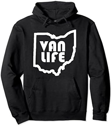 Unisex VAN LIFE VINTAGE OHIO WHITE LOGO PULL OVER HOODIE Large Black